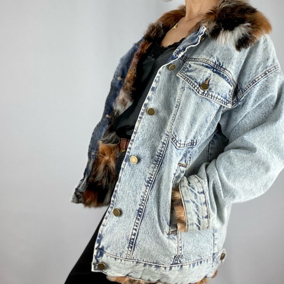 BDG oversized jean jacket faux fur lined xs/s - Picture 3 of 5